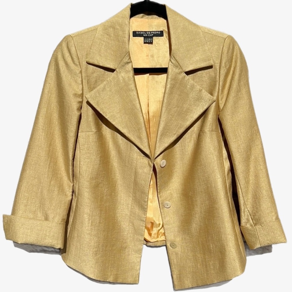 Isabel De Pedro Mr. Cat Gold Linen Viscose Blend Lined Blazer Jacket Wom…
